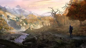 Baldurs Gate3 Warrior Overlooking Valley Wallpaper