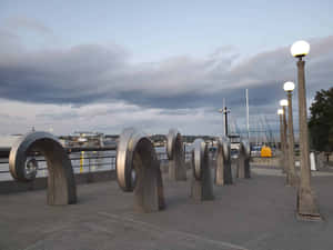 Ballard Locks Wave Sculpture Walkway Wallpaper