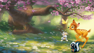 Bambi With Thumper And Flower Wallpaper