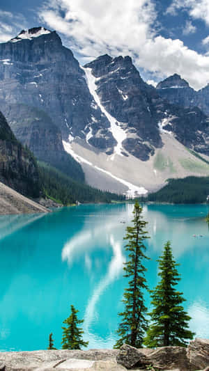 Banff National Park Snowy Mountain And Blue River Wallpaper