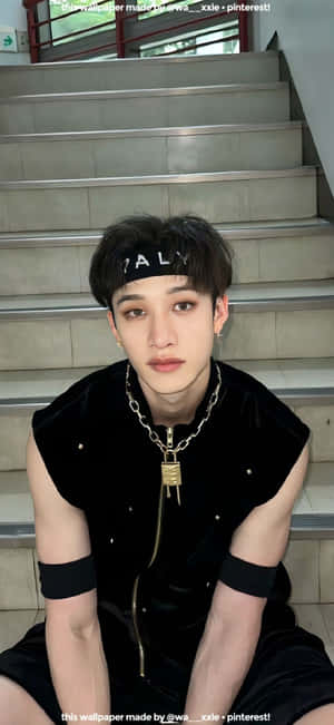 Bang Chan Staircase Pose Wallpaper