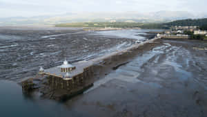 Bangor Pier Low Tide Aerial View Wallpaper