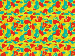 Bape Yellow, Red, And Blue Camo Wallpaper
