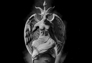 Baphomet Statue Monochrome Wallpaper