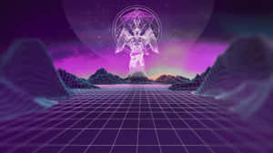 Baphomet Symbol Retro Synthwave Landscape Wallpaper