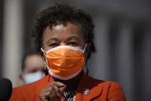 Barbara Lee Wearing Orange Mask Wallpaper