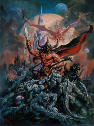 Barbarian_ Hero_ Battles_ Demons_ Castle_ Backdrop Wallpaper