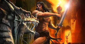 Barbarian_ Hero_ Battles_ Dragon Wallpaper
