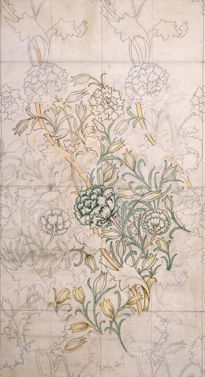 Baroque Floral Pattern Sketch Wallpaper