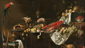 Baroque Still Life With Parrot Wallpaper