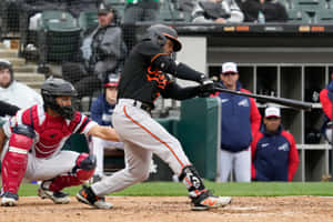 Baseball Batter Swing Catcher Action Wallpaper