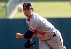 Baseball Pitcher In Action Andrew Heaney Wallpaper