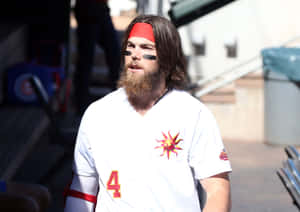 Baseball Player Red Headband Beard Number4 Wallpaper