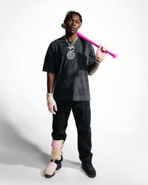 Baseball Playerwith Pink Batand Brace Wallpaper