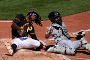 Baseball Slide Home Plate Collision Wallpaper