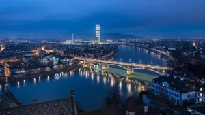 Basel Skyline Twilight View Wallpaper