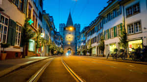 Basel Spalentor Gate Night View Wallpaper