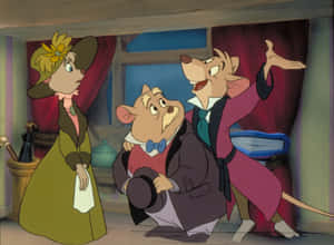 Basil, The Great Mouse Detective, With Dr. Dawson And Olivia In An Adventurous Scene. Wallpaper