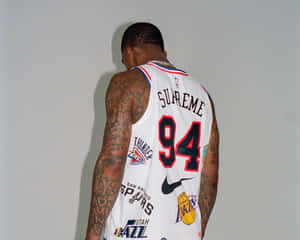 Basketball Player Tattooed Back Supreme Jersey94 Wallpaper