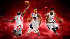 Basketball Stars Action Red Background Wallpaper