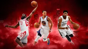 Basketball Stars Action Red Background Wallpaper