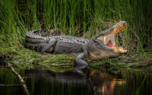 Basking Crocodile Riverbank Wallpaper