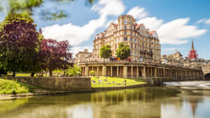 Bath Riverside Architecture Sunny Day Wallpaper