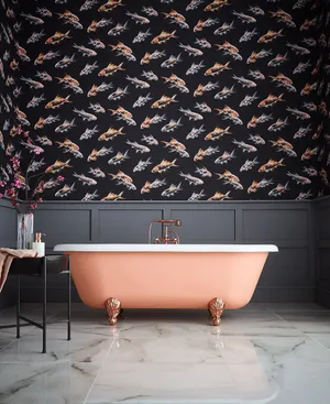 Bathroom Fish Patterned Walls Wallpaper