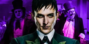 Batman And Penguin Facing Off In Gotham City Wallpaper