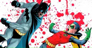 Batman And Robin Face Off In Intense Battle Wallpaper