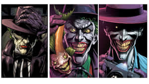 Batman And The Three Jokers Face Off In A Striking Illustration Wallpaper