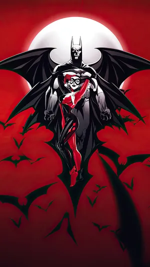 Batman Harley Quinn Red Sky Wallpaper