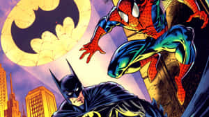 Batman Spiderman Crossover Action Wallpaper