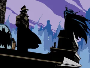 Batmanand Mysterious Figure Rooftop Confrontation Wallpaper