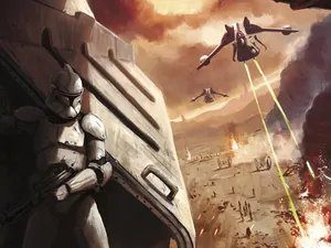 Battle_of_ Geonosis_ Clone_ Trooper_and_ Starfighters Wallpaper