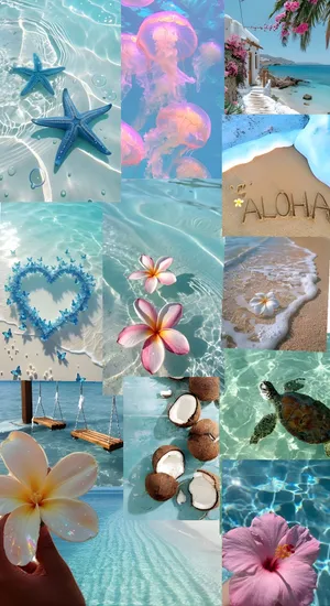 Beach Coconut Girl Aesthetic Wallpaper