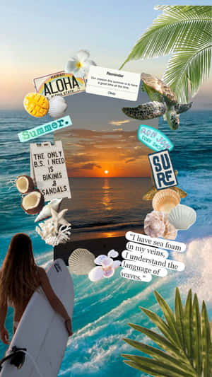 Beach Girl Aesthetic_ Sunset Surf Collage Wallpaper