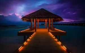 Beach Night In Cabana Maldives Wallpaper