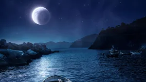 Beach Night Waxing Gibbous Moon Wallpaper