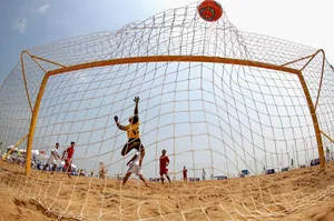 Beach Soccer Goalkeeper Leap Wallpaper