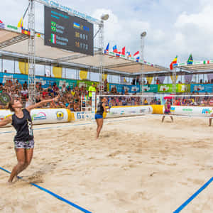 Beach Tennis Action Wallpaper