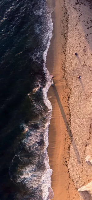 Beach Waves Sandy Shoreline Aerial View Iphone17 Wallpaper