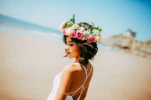 Beachside Flower Crown Girl Aesthetic.jpg Wallpaper