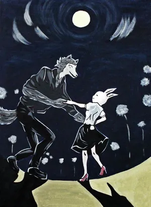 Beastars Legoshiand Haru Moonlit Meeting Wallpaper