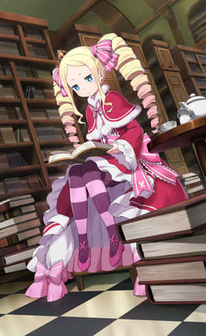 Beatrice From Re:zero Mesmerizing In Her Library Wallpaper