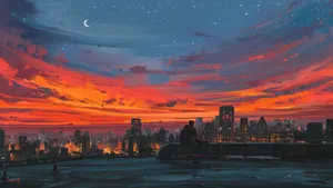 Beautiful Anime Sunset Couple Wallpaper