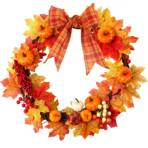Beautiful Autumn-inspired Fall Wreath On A Wooden Door Wallpaper