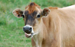 Beautiful Brown Cow In A Green Field Wallpaper