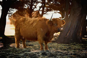 Beautiful Brown Cow Standing Majestically In A Green Pasture Wallpaper