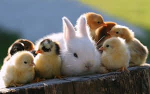 Beautiful Desktop Animals White Bunny And Chicks Wallpaper